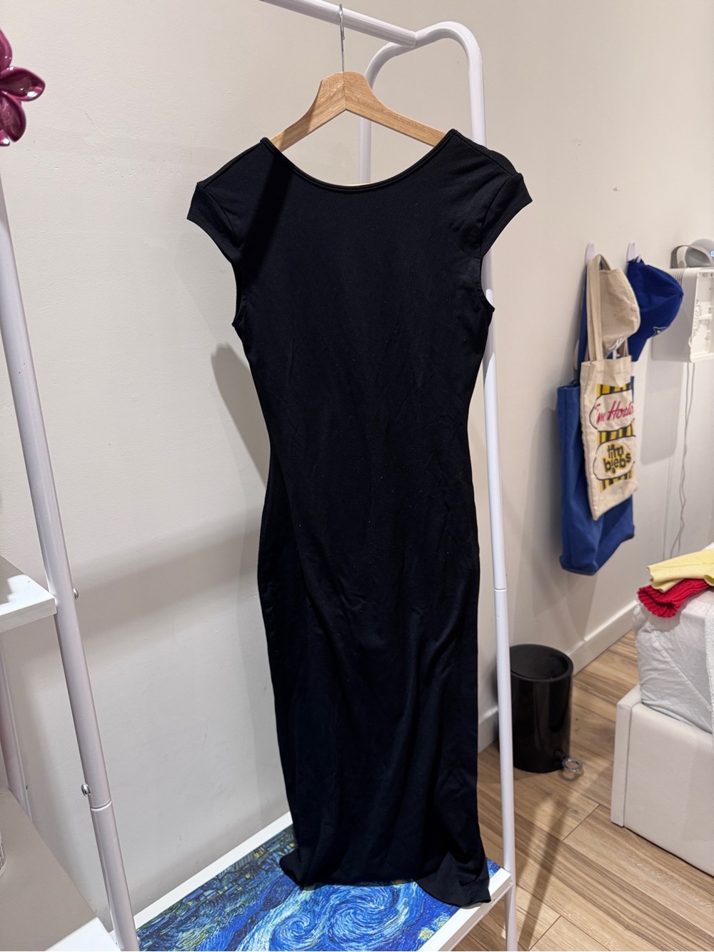 wild fable Black Cap-Sleeve Maxi Dress